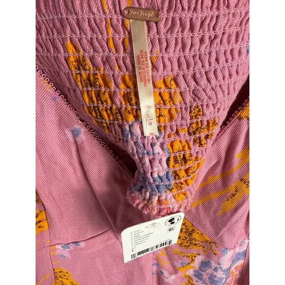 Free People Francesca Floral Puff Long Sleeves Mini Dress Rose Pink Size Large - Picture 10 of 12